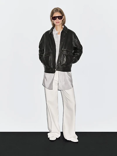 Nappa leather jacket with lambskin collar