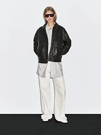 Nappa leather jacket with lambskin collar
