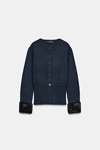 FAUX FUR TRIM COMBINATION CARDIGAN