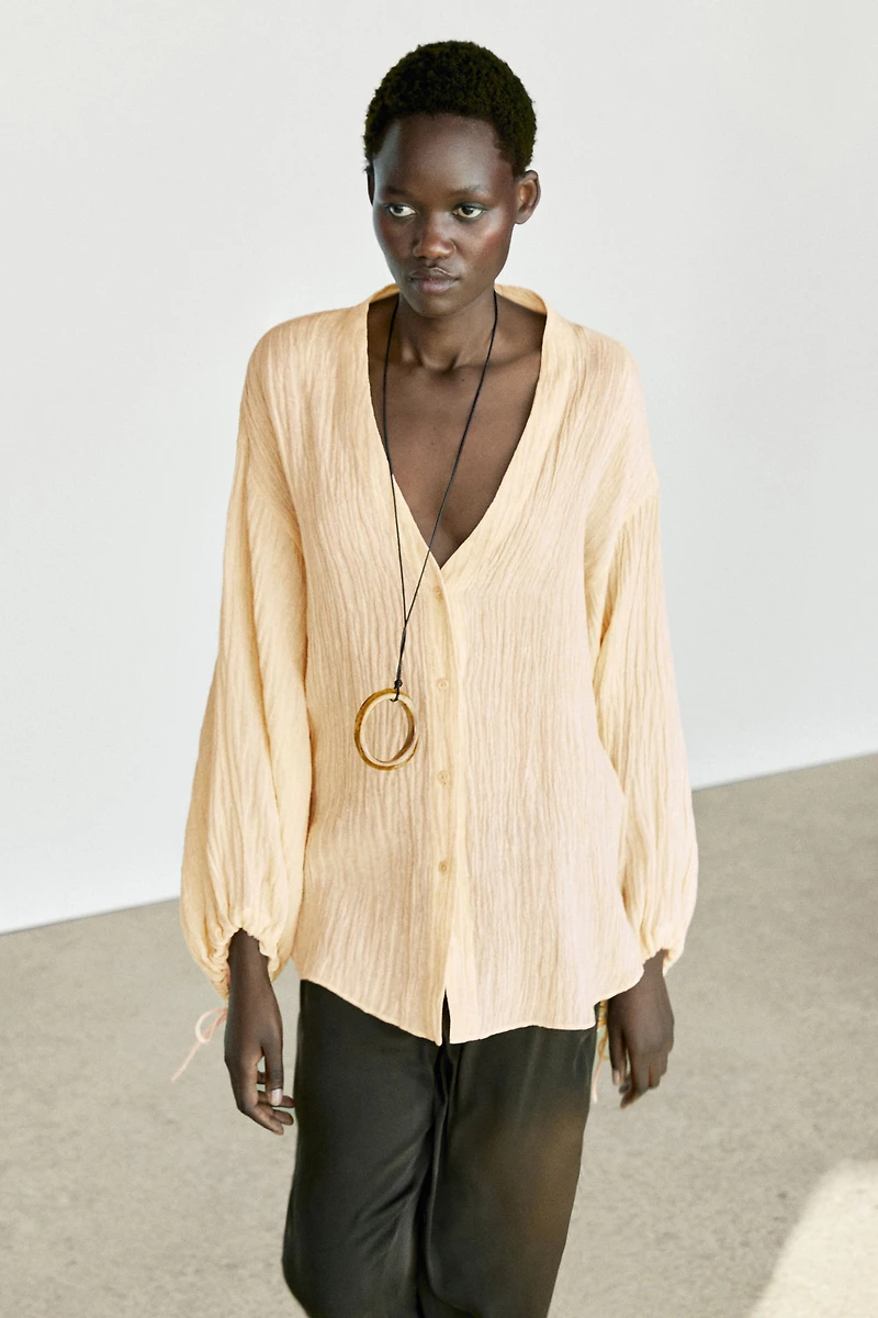Pleated linen blend shirt