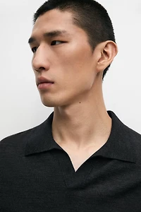 Short sleeve wool blend knit polo shirt