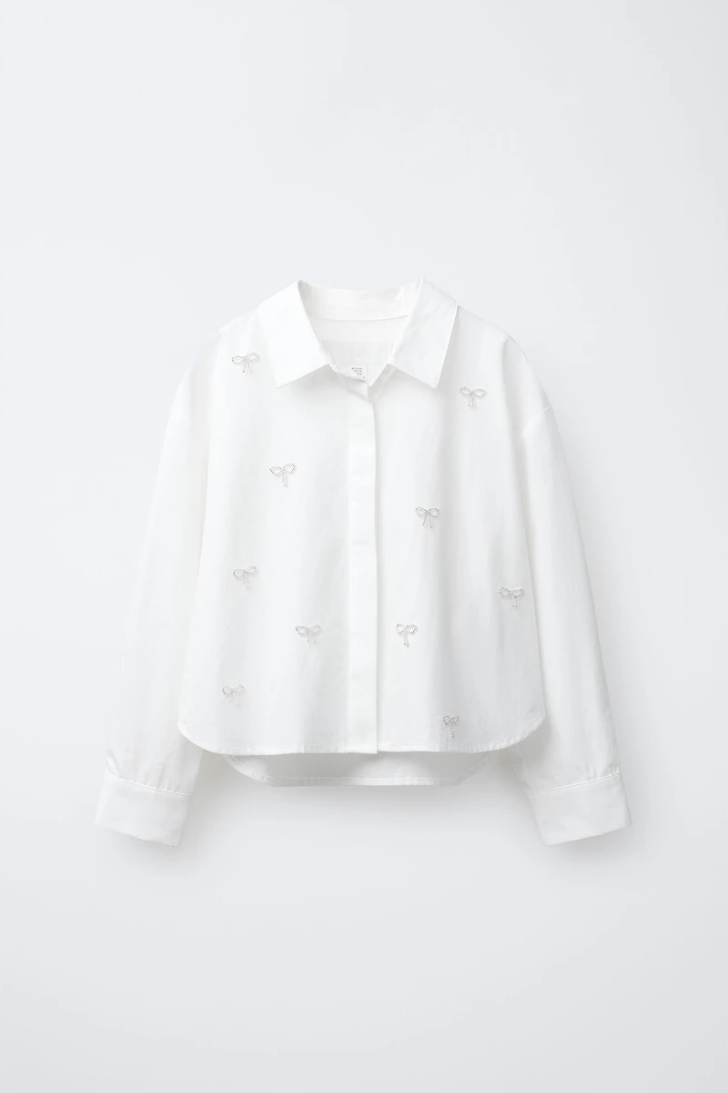 CROPPED SHIRT WITH JEWEL BOWS