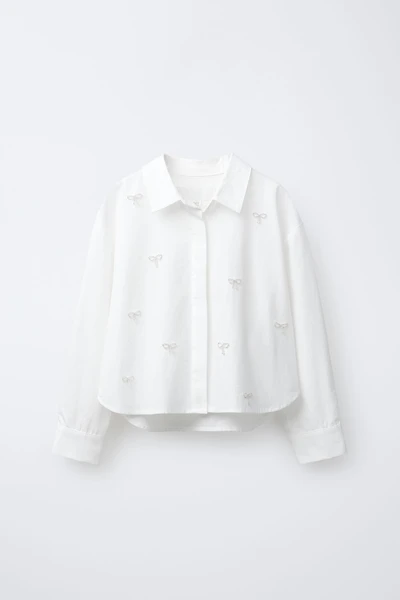 CROPPED SHIRT WITH JEWEL BOWS