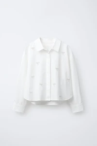 CROPPED SHIRT WITH JEWEL BOWS