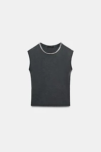 WASHED EFFECT JEWEL T-SHIRT
