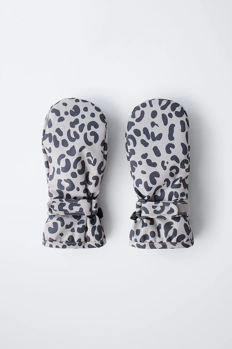 NYLON ANIMAL PRINT WINDPROOF MITTENS