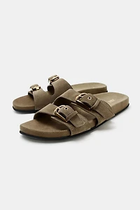 SANDALES À BOUCLES EN CROÛTE DE CUIR