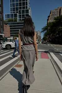 TEXTURED BELTED MIDI DRESS