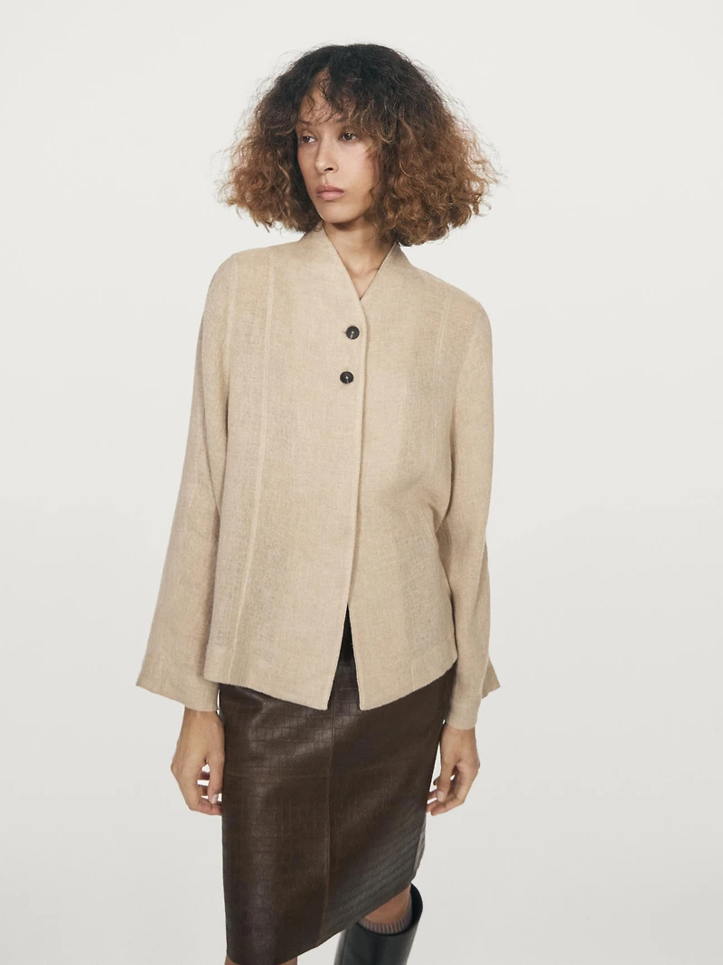 Wool blend overshirt with visible buttons