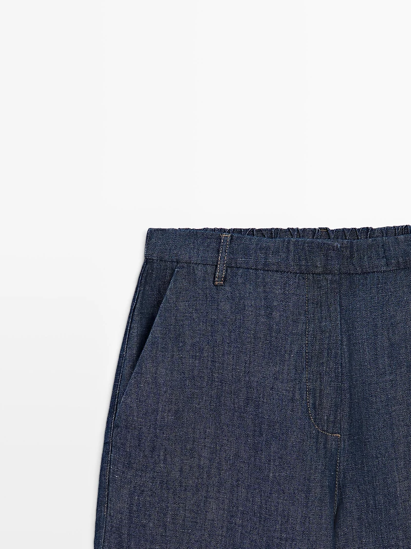 Total look linen blend wide-leg jeans