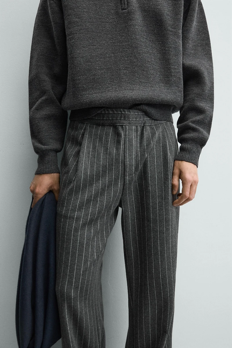 PINSTRIPE PLEATED PANTS