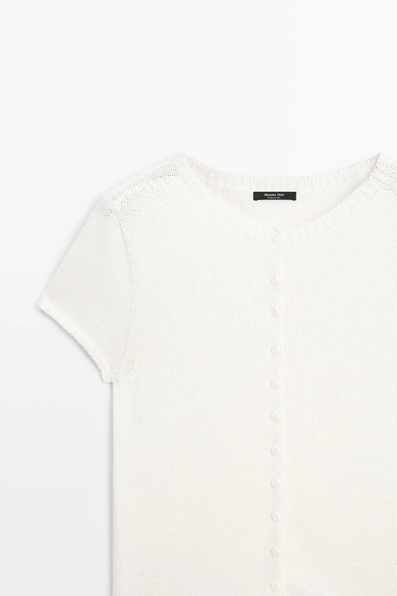 Cotton silk blend knit cardigan