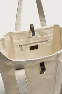 SHOPPER EN TISSU AVEC FERMETURE CUIR