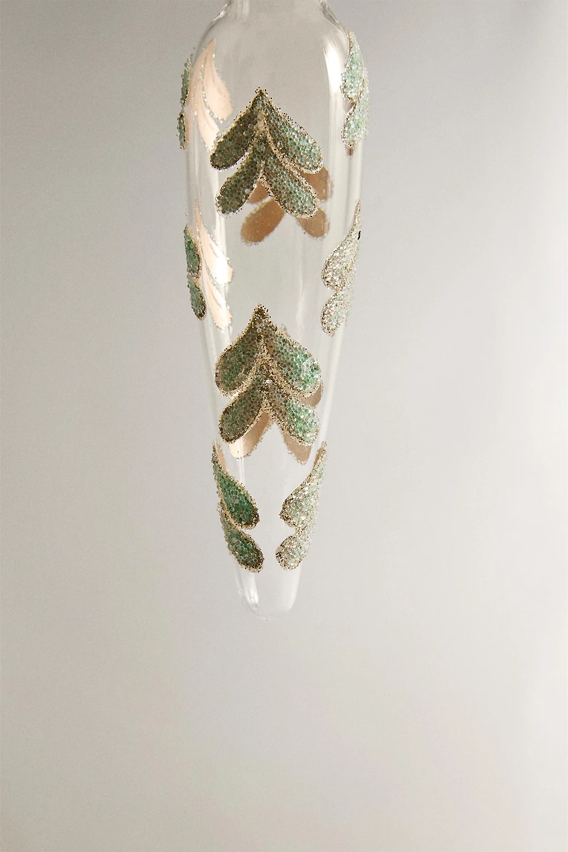 ELONGATED GLITTERY LEAF CHRISTMAS TREE ORNAMENT