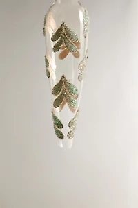 ELONGATED GLITTERY LEAF CHRISTMAS TREE ORNAMENT