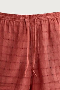 LINEN COTTON BLEND CHECKERED JACQUARD SHORTS