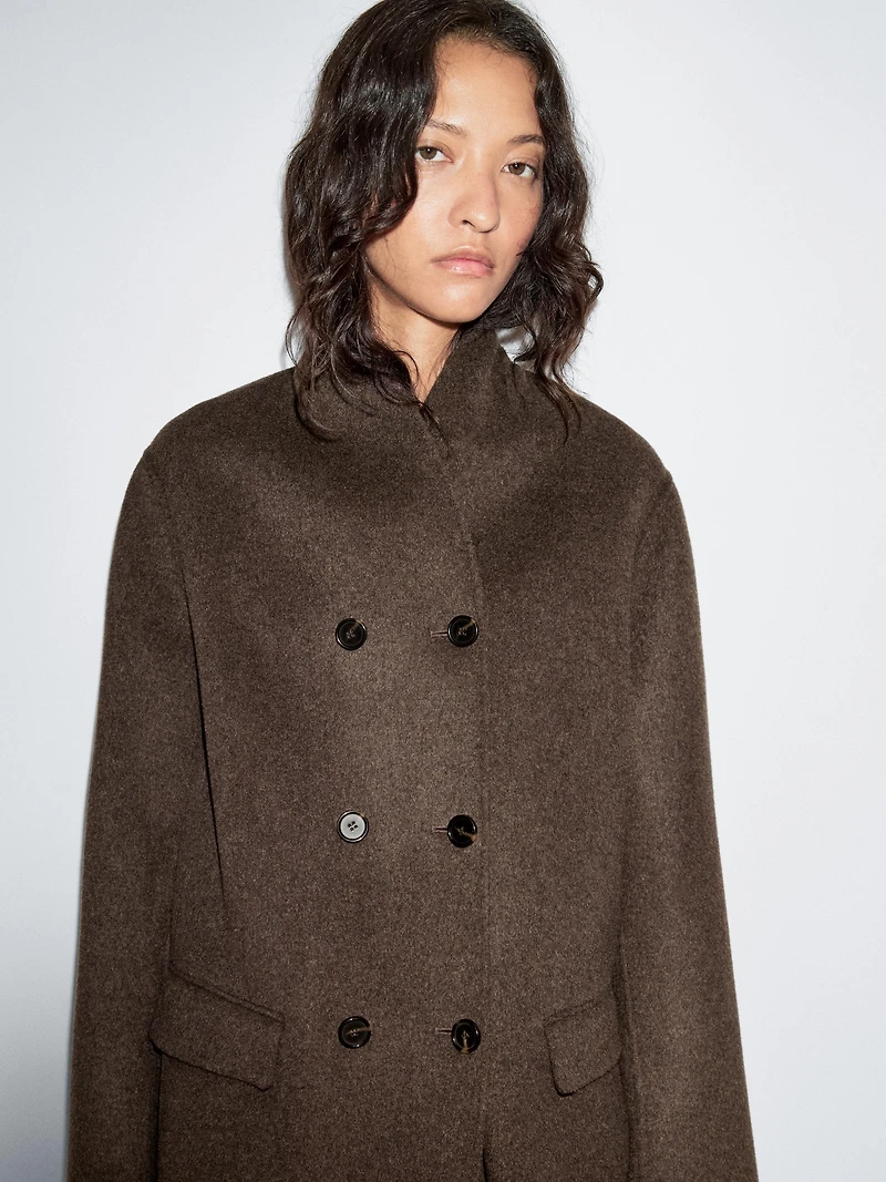 Wool blend coat with tuxedo collar
