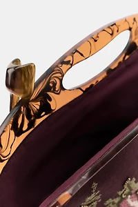 FLORAL EMBROIDERED BAG WITH TORTOISESHELL HANDLE