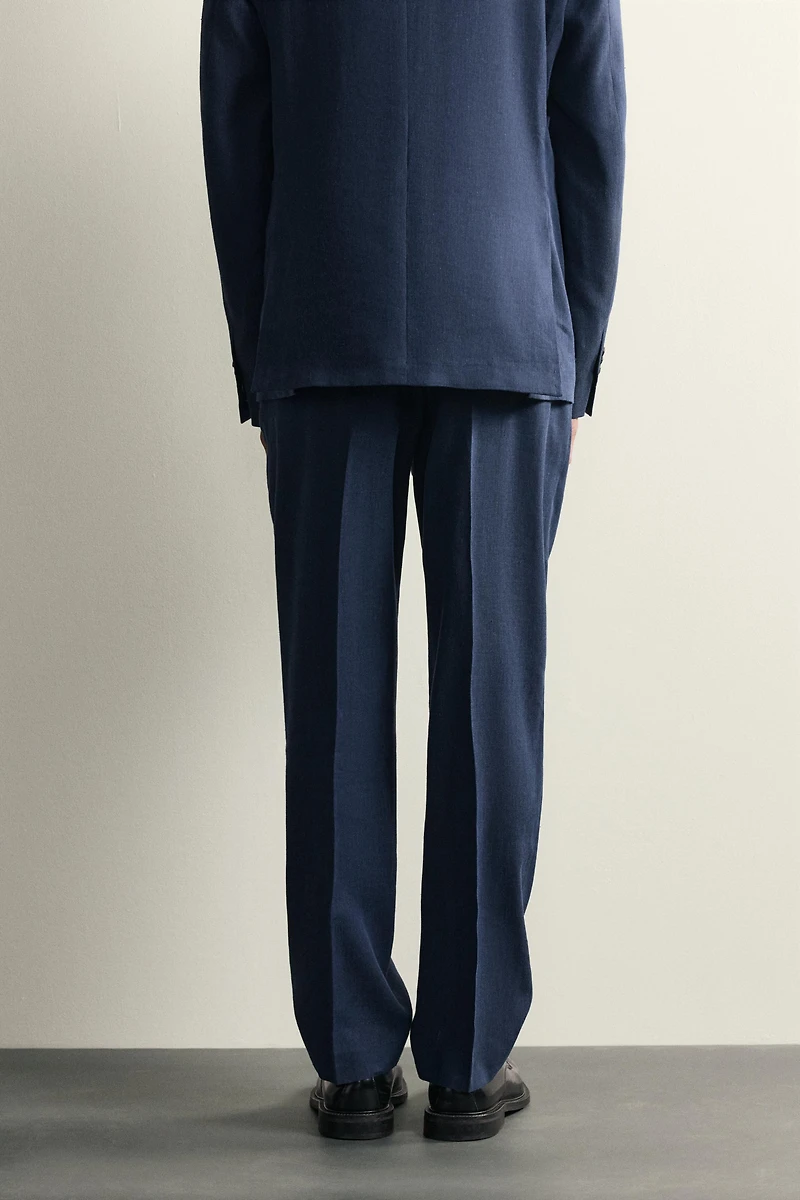LINEN AND WOOL BLEND REGULAR FIT SUIT PANTS