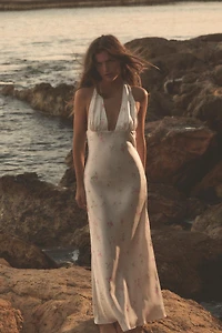 FLORAL SATIN EFFECT MIDI DRESS