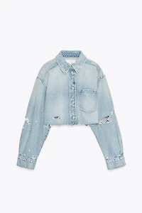 SURCHEMISE COURTE EN JEAN TRF DÉCHIRÉE