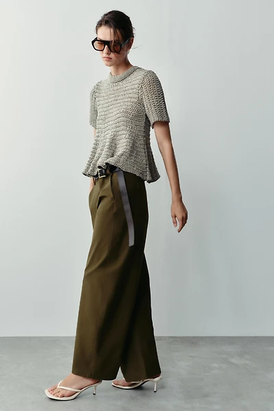 OPEN-KNIT PEPLUM TOP
