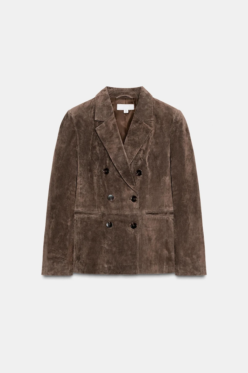 100% LEATHER DOUBLE BREASTED BLAZER