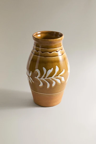LEAF PRINT STONEWARE VASE