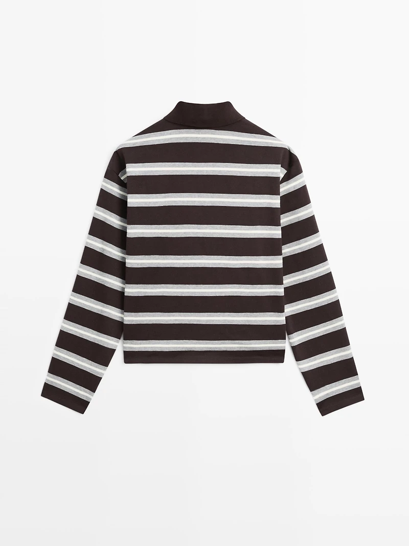 Striped cotton knit polo shirt