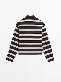 Striped cotton knit polo shirt