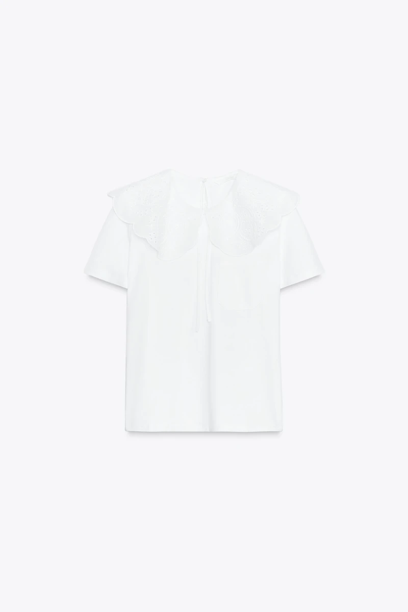 EMBROIDERED PETER PAN COLLAR T-SHIRT