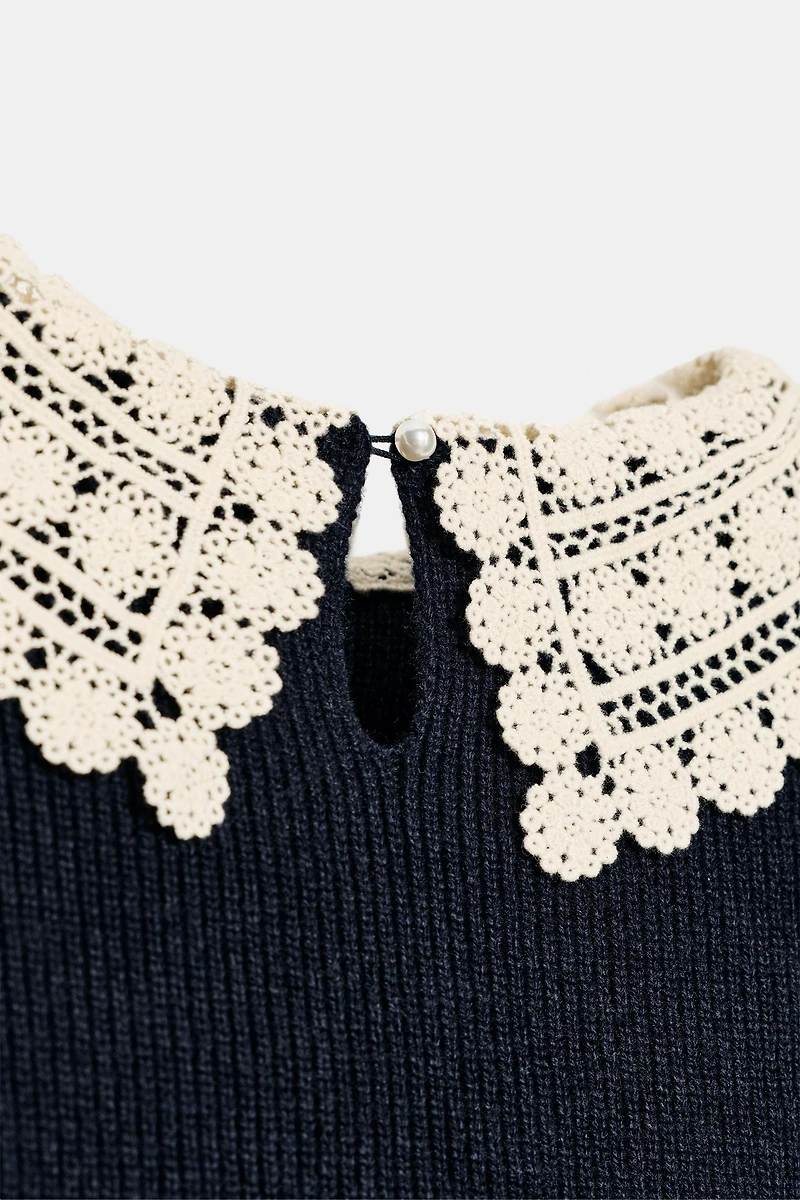 CROCHET KNIT SHORT SLEEVE JUMPER