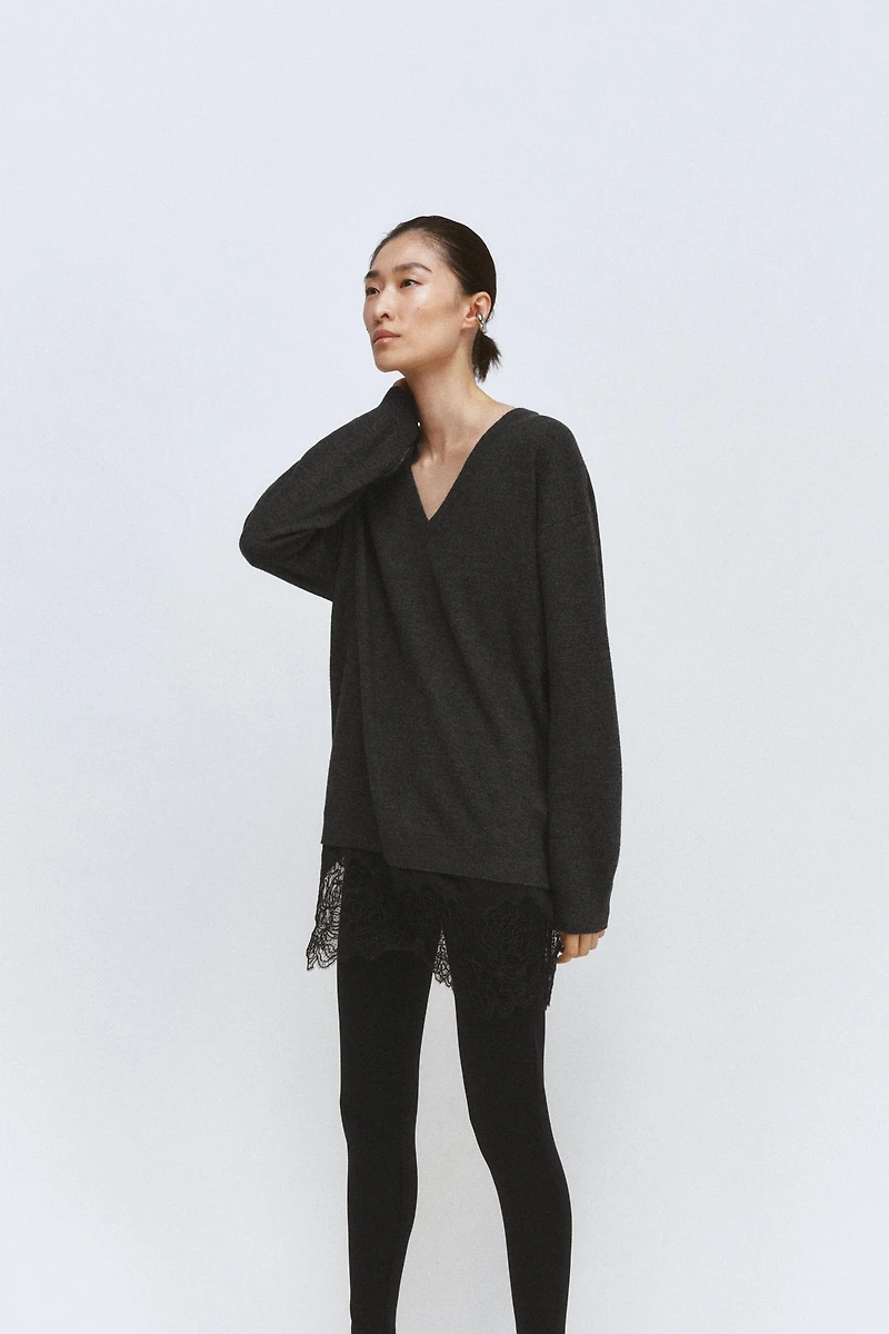 LONG COMBINATION LACE KNIT JUMPER