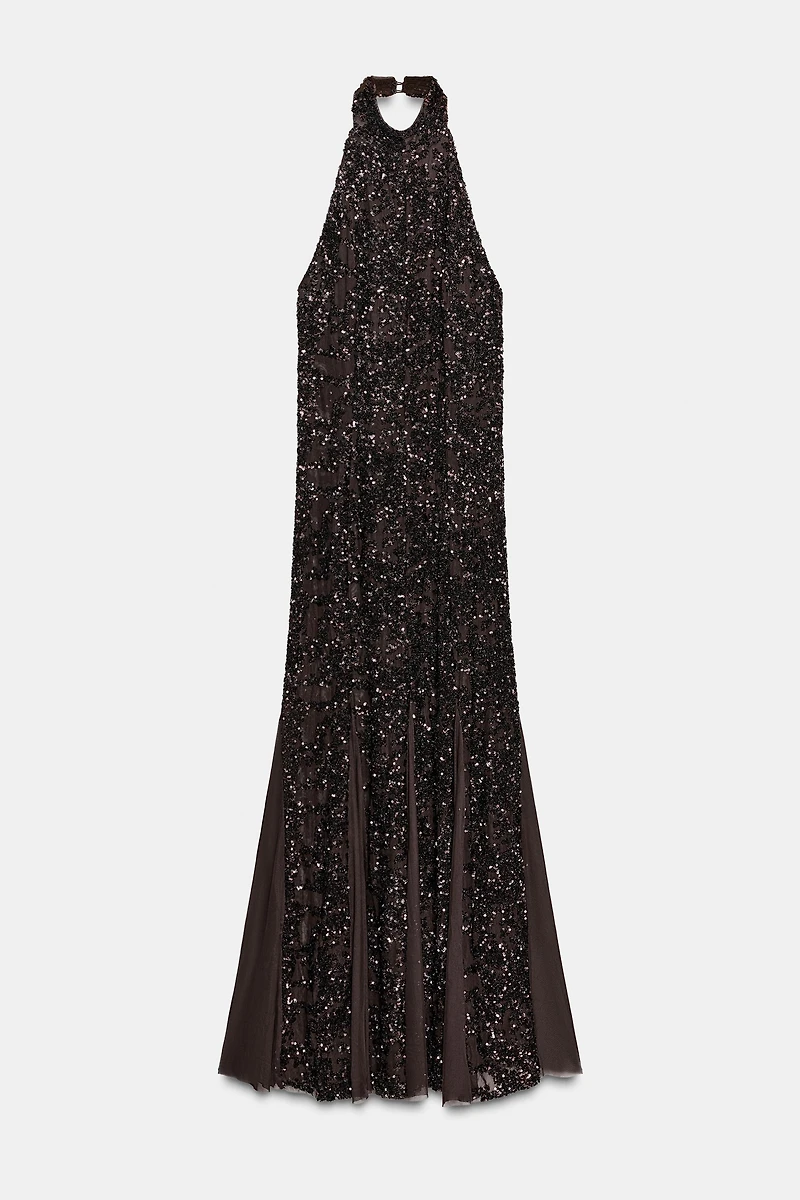 SEQUIN HALTER DRESS