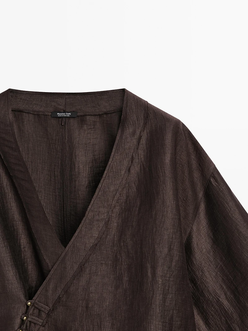 Linen blend crossover kimono