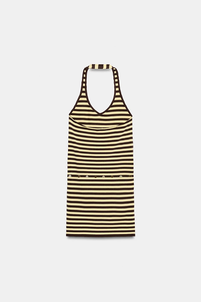 ROBE HALTER RAYURES CEINTURE