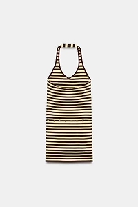 ROBE HALTER RAYURES CEINTURE
