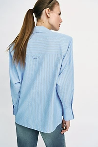 STRIPED SHOULDER PAD POPLIN SHIRT