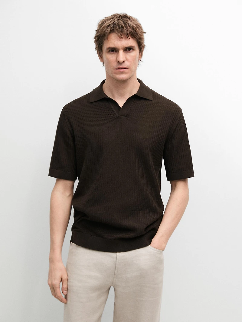 Regular fit cotton knit polo shirt