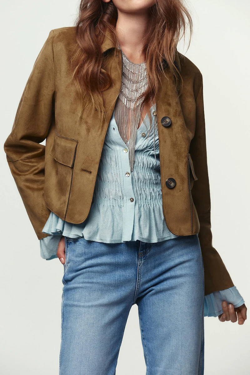 FAUX SUEDE CROPPED JACKET