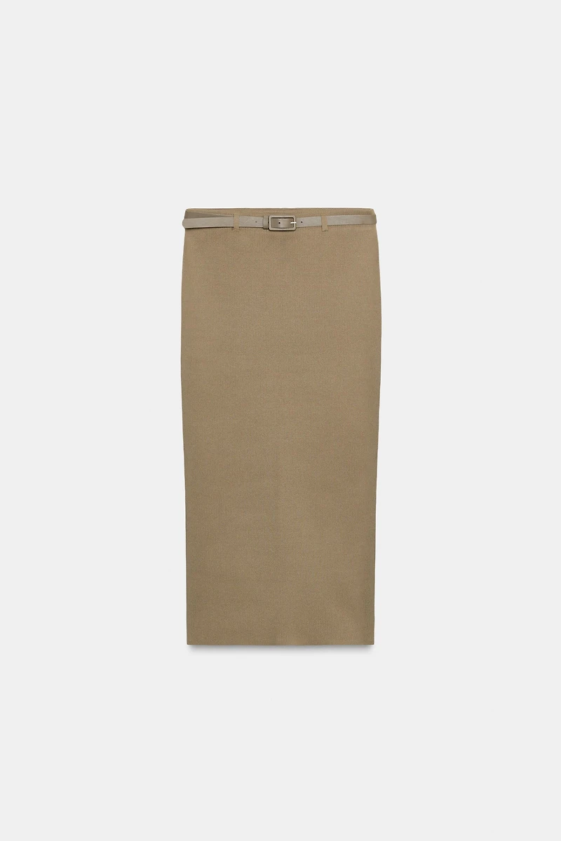 BELTED KNIT SKIRT