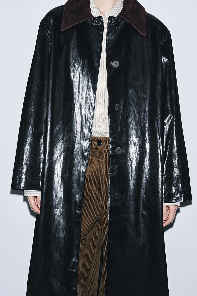 CONTRAST COLLAR SHINY TRENCH COAT ZW COLLECTION LIMITED EDITION