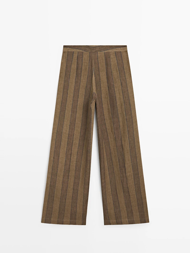 Pantalon large à rayures en lin