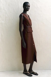 ROBE MIDI EN CRÊPE AVEC CEINTURE