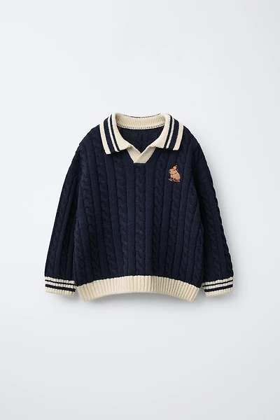 EMBROIDERED CAPYBARA KNIT POLO SHIRT