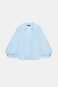 LINEN BLEND BALLOON SLEEVE SHIRT