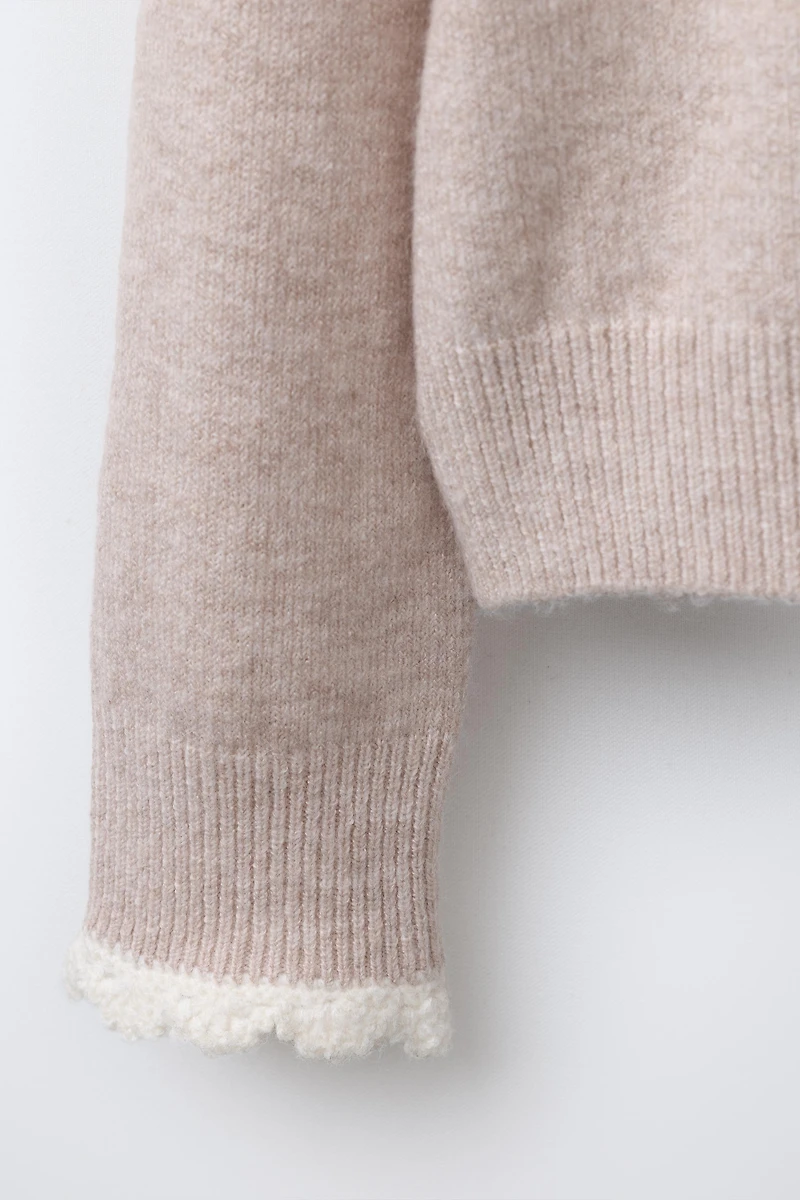 CROCHET TRIM KNIT SWEATER