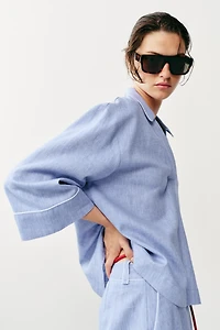 LINEN BLOUSE WITH CONTRAST PIPING