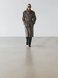 Long wool blend trench coat with belt