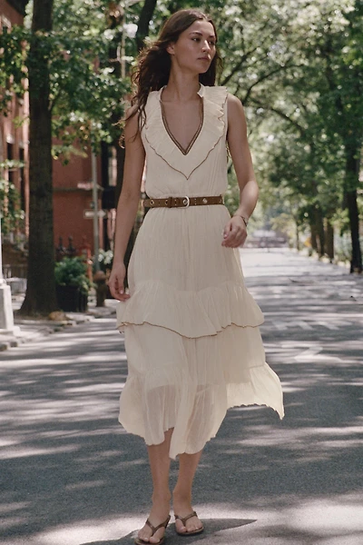 ROBE MIDI À VOLANTS AVEC CEINTURE